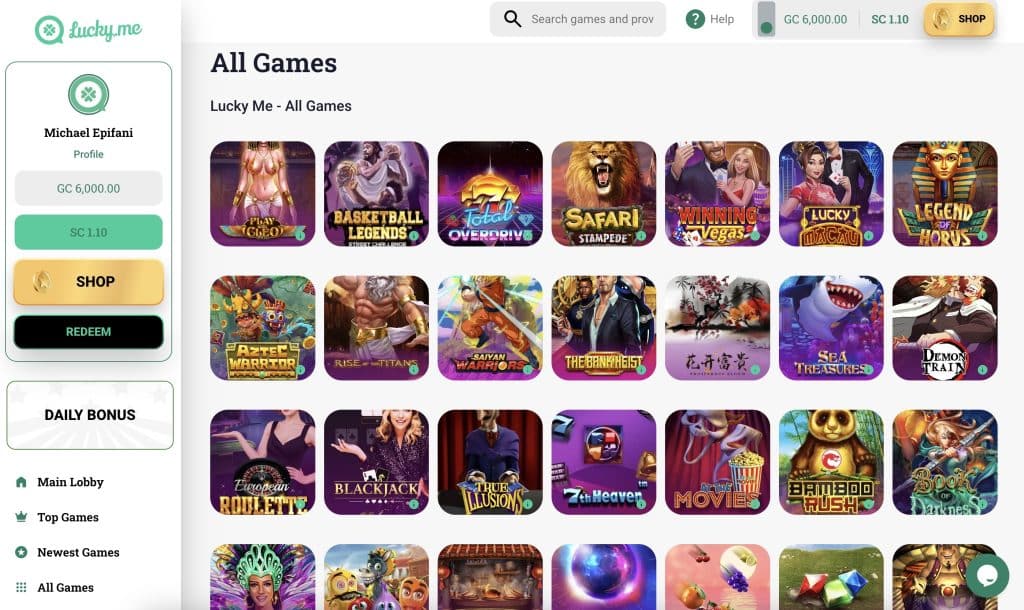 Lucky.me Casino All Games Username Redacted