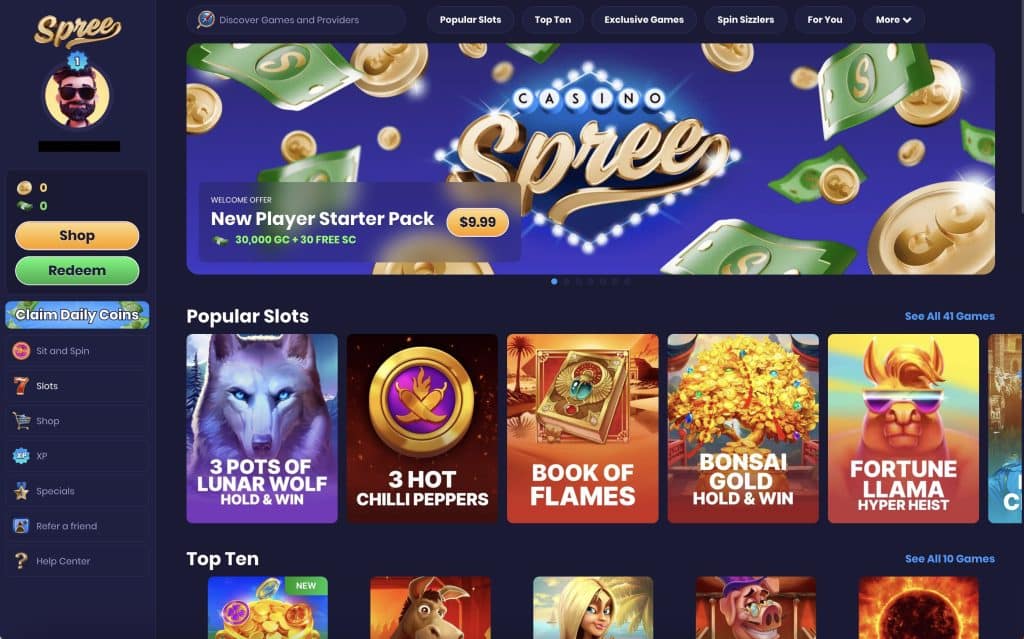 Spree Casino with Username Censored